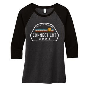 Connecticut Family Vacation 2024 Fun Retro Sunset Women's Tri-Blend 3/4-Sleeve Raglan Shirt