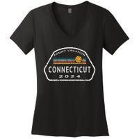 Connecticut Family Vacation 2024 Fun Retro Sunset Women's V-Neck T-Shirt