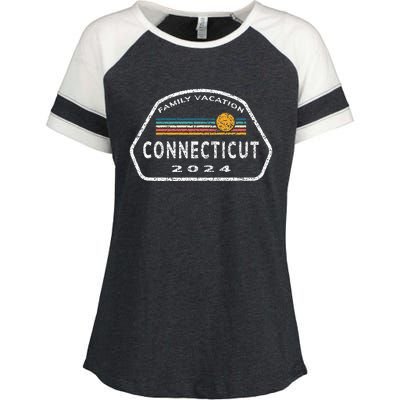 Connecticut Family Vacation 2024 Fun Retro Sunset Enza Ladies Jersey Colorblock Tee