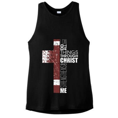 Christian Football Verse I Can Do All Things Through Christ Ladies PosiCharge Tri-Blend Wicking Tank