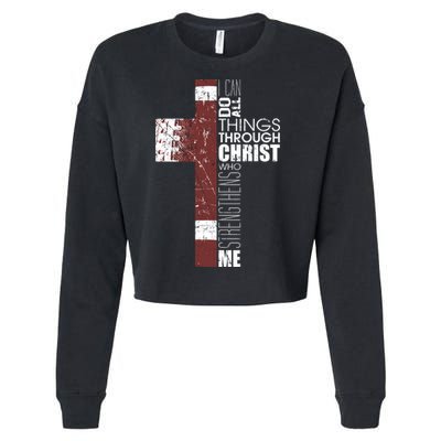 Christian Football Verse I Can Do All Things Through Christ Cropped Pullover Crew