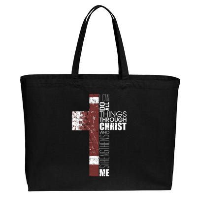 Christian Football Verse I Can Do All Things Through Christ Cotton Canvas Jumbo Tote