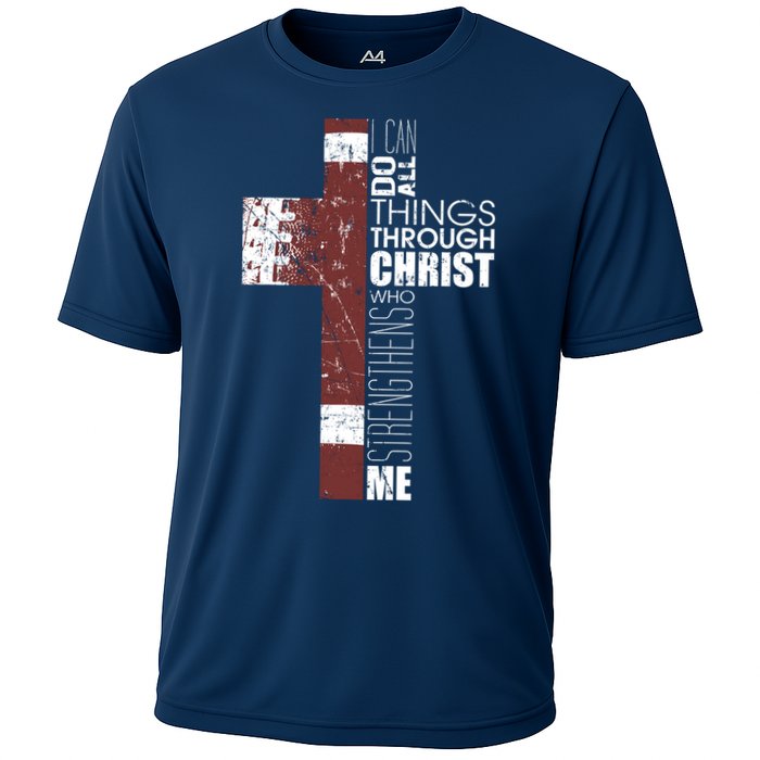 Christian Football Verse I Can Do All Things Through Christ Cooling Performance Crew T-Shirt
