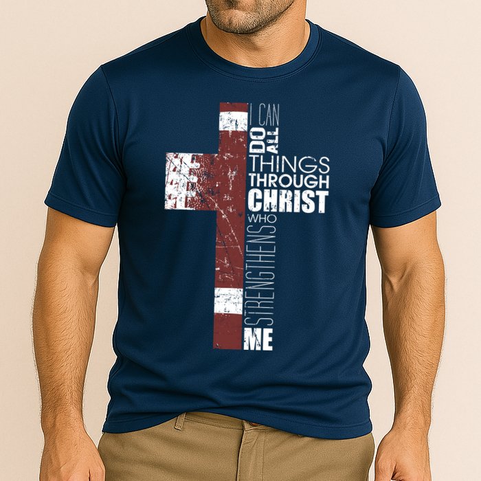 Christian Football Verse I Can Do All Things Through Christ Cooling Performance Crew T-Shirt