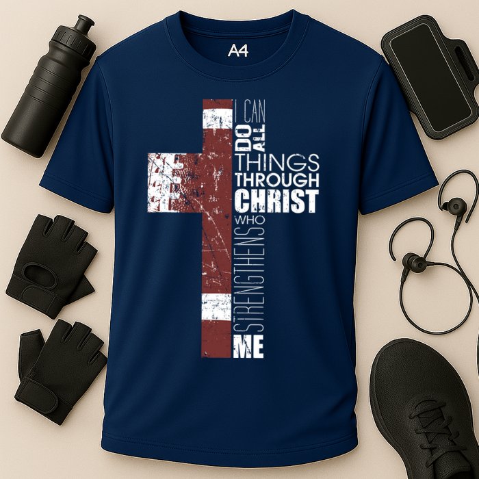 Christian Football Verse I Can Do All Things Through Christ Cooling Performance Crew T-Shirt