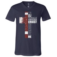 Christian Football Verse I Can Do All Things Through Christ V-Neck T-Shirt