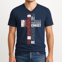 Christian Football Verse I Can Do All Things Through Christ V-Neck T-Shirt