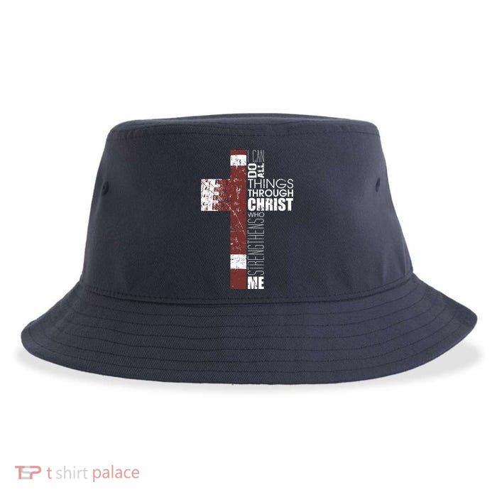 Christian Football Verse I Can Do All Things Through Christ Sustainable Bucket Hat