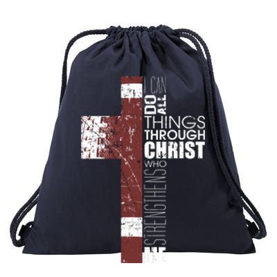 Christian Football Verse I Can Do All Things Through Christ Drawstring Bag