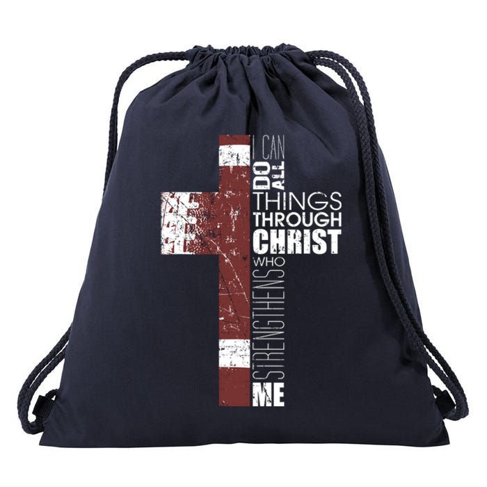 Christian Football Verse I Can Do All Things Through Christ Drawstring Bag