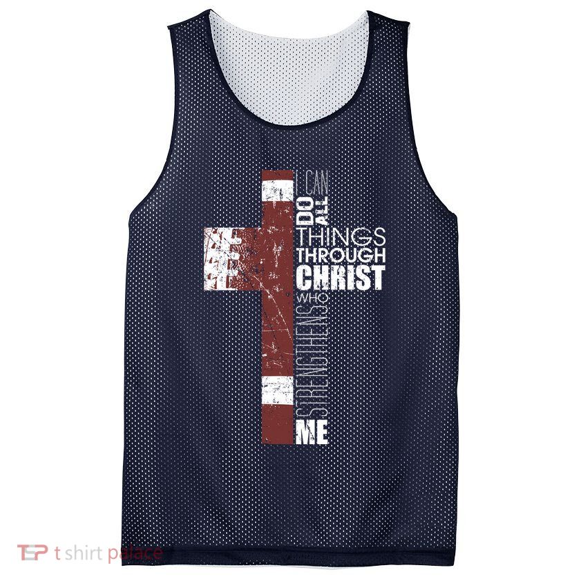 Christian Football Verse I Can Do All Things Through Christ Mesh Reversible Basketball Jersey Tank