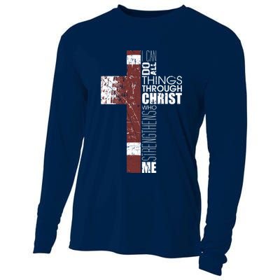 Christian Football Verse I Can Do All Things Through Christ Cooling Performance Long Sleeve Crew