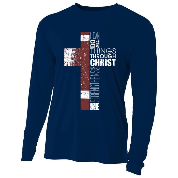 Christian Football Verse I Can Do All Things Through Christ Cooling Performance Long Sleeve Crew