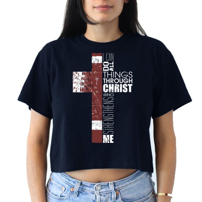 Christian Football Verse I Can Do All Things Through Christ Crop Top