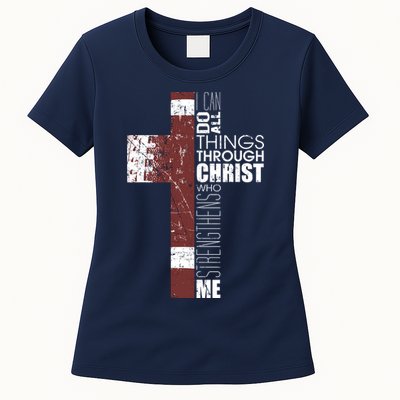 Christian Football Verse I Can Do All Things Through Christ Womens T-Shirt