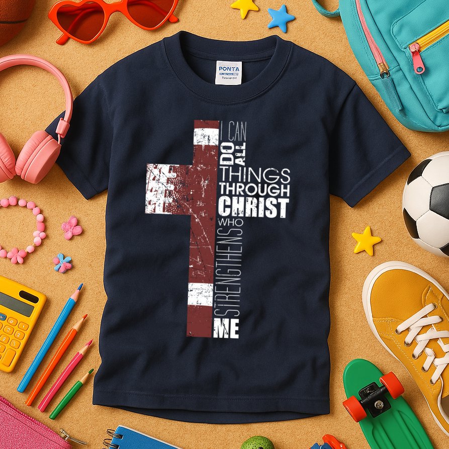 Christian Football Verse I Can Do All Things Through Christ Kids T-Shirt