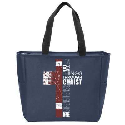 Christian Football Verse I Can Do All Things Through Christ Zip Tote Bag