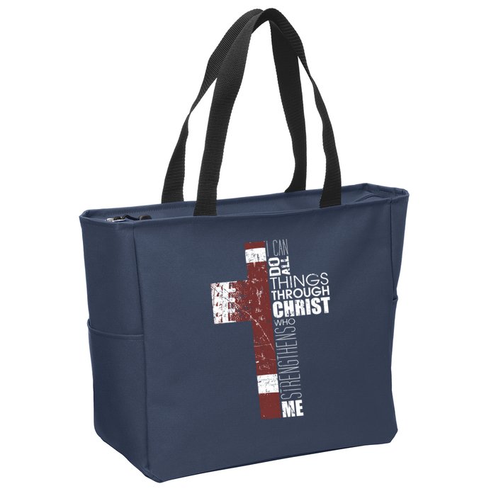 Christian Football Verse I Can Do All Things Through Christ Zip Tote Bag