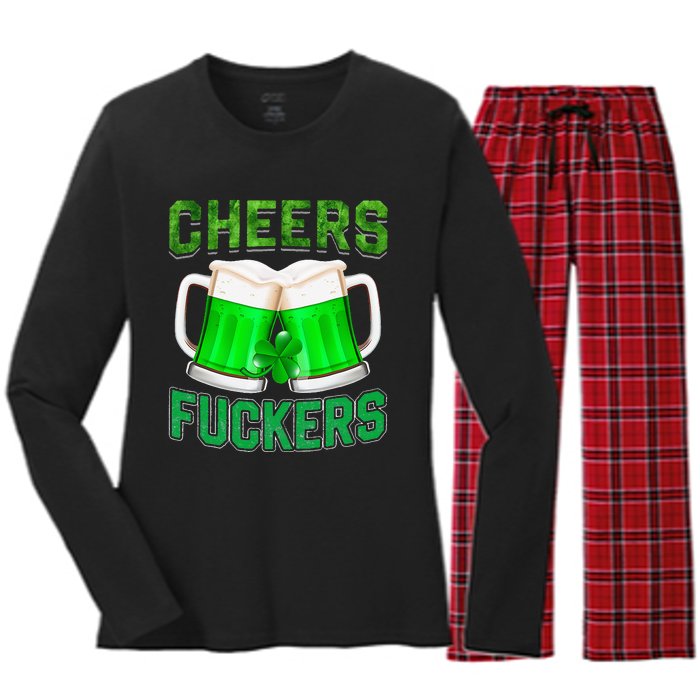 Cheers Fuckers vintage St Patricks Day Irish Drinking Women's Long Sleeve Flannel Pajama Set 