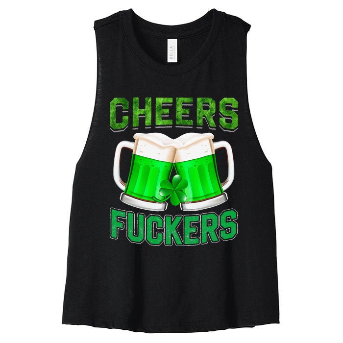 Cheers Fuckers vintage St Patricks Day Irish Drinking Women's Racerback Cropped Tank