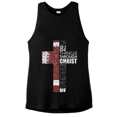 Christian Football Verse I Can Do All Things Through Christ Ladies PosiCharge Tri-Blend Wicking Tank