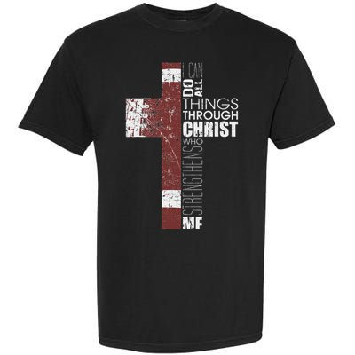 Christian Football Verse I Can Do All Things Through Christ Garment-Dyed Heavyweight T-Shirt