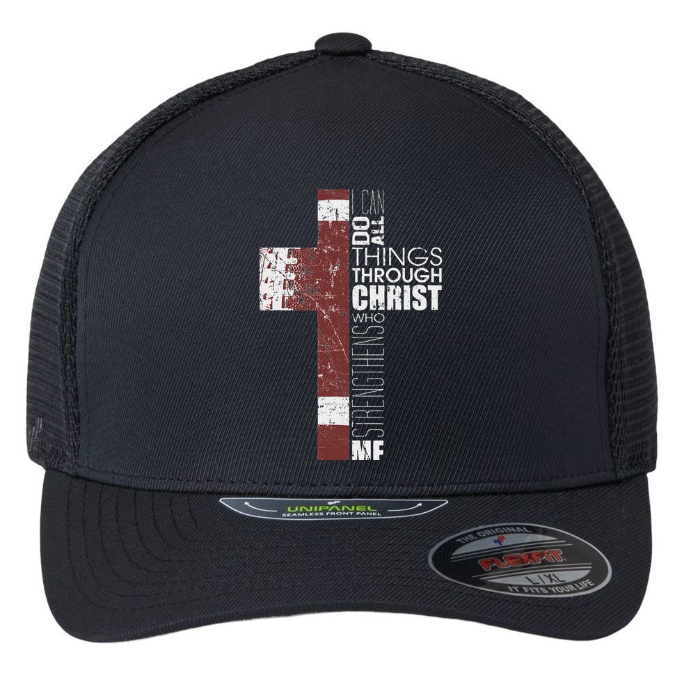 Christian Football Verse I Can Do All Things Through Christ Flexfit Unipanel Trucker Cap