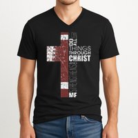 Christian Football Verse I Can Do All Things Through Christ V-Neck T-Shirt