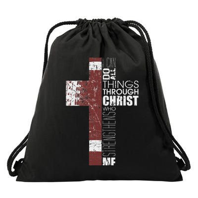 Christian Football Verse I Can Do All Things Through Christ Drawstring Bag