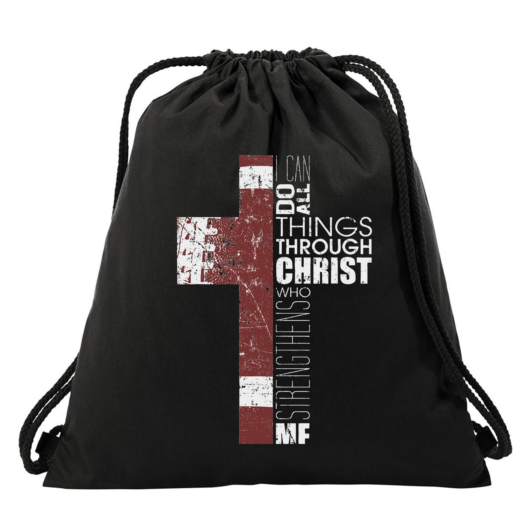 Christian Football Verse I Can Do All Things Through Christ Drawstring Bag
