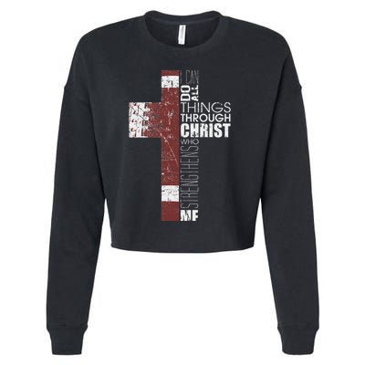 Christian Football Verse I Can Do All Things Through Christ Cropped Pullover Crew