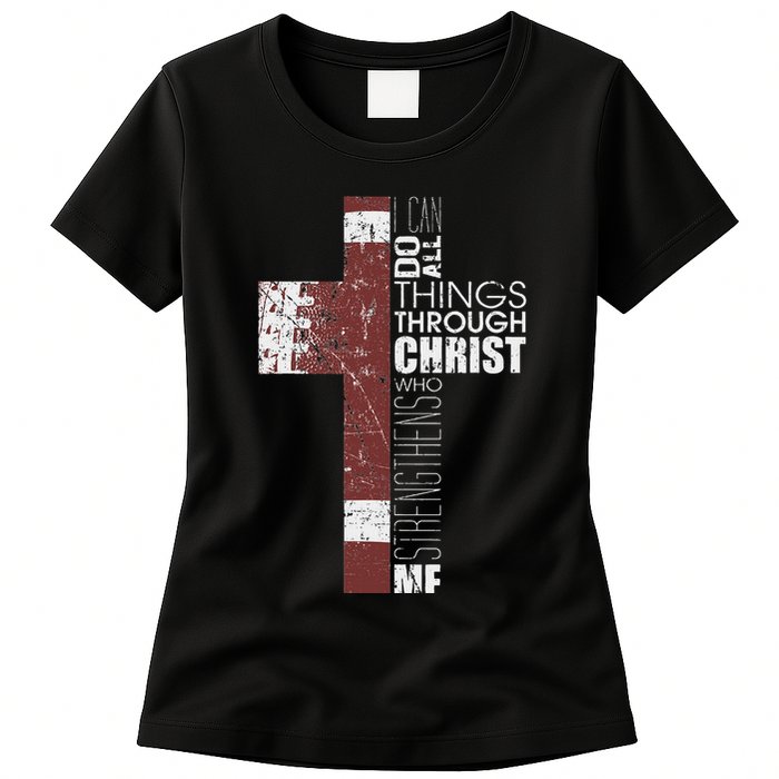 Christian Football Verse I Can Do All Things Through Christ Womens T-Shirt