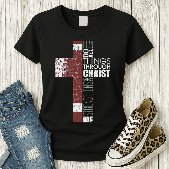 Christian Football Verse I Can Do All Things Through Christ Womens T-Shirt