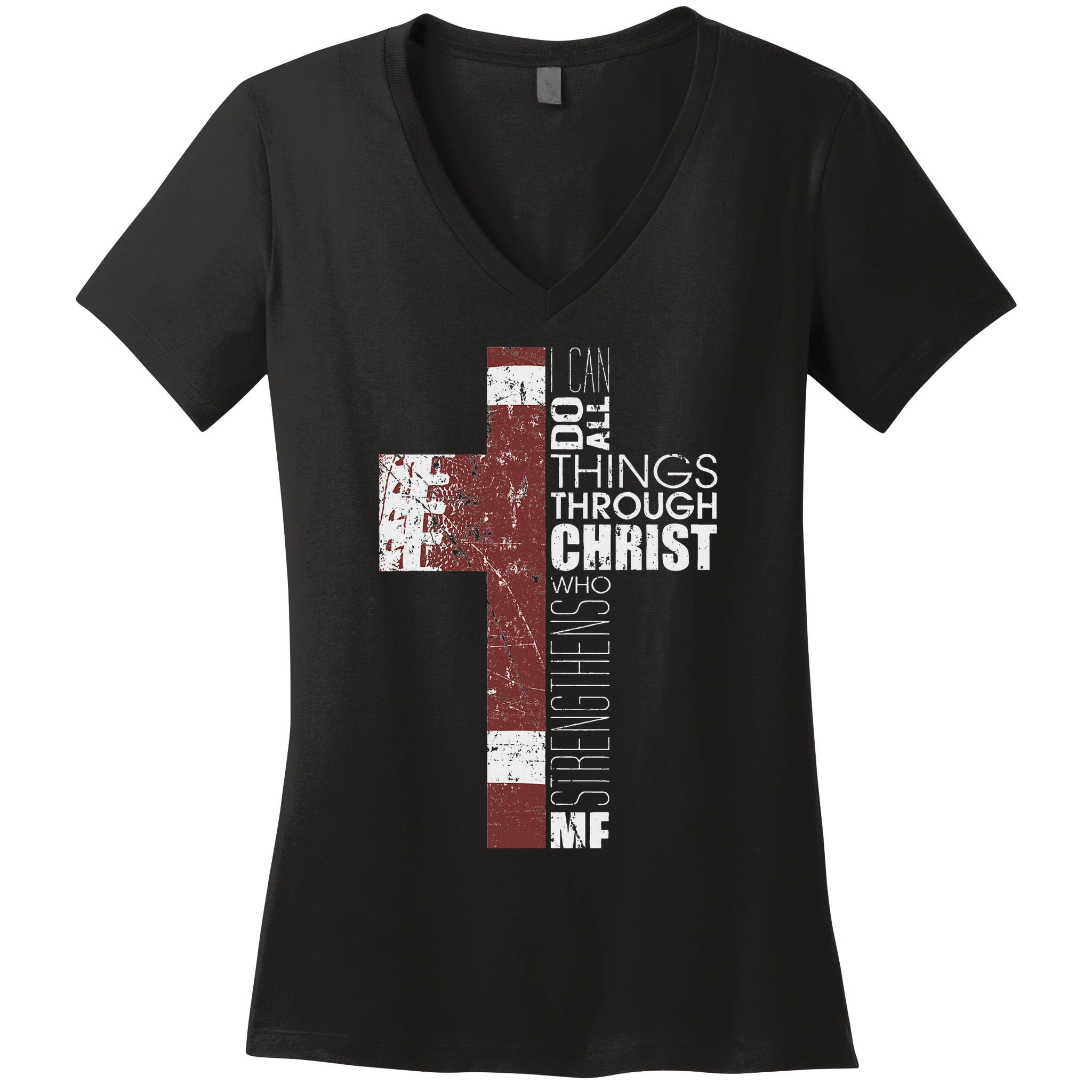 Christian Football Verse I Can Do All Things Through Christ Women's V-Neck T-Shirt