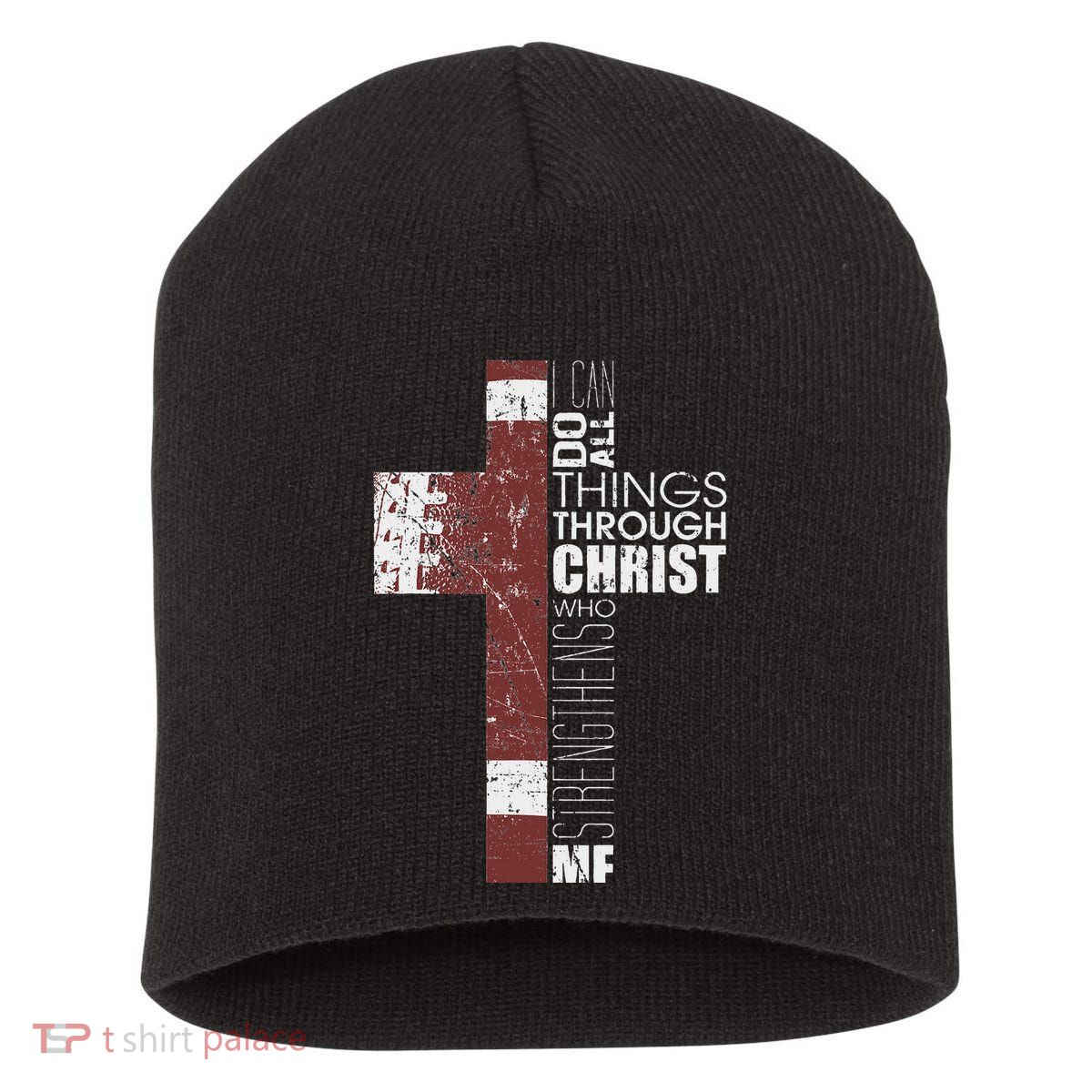Christian Football Verse I Can Do All Things Through Christ Short Acrylic Beanie