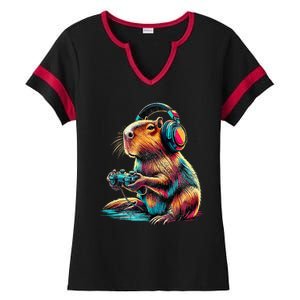 Capybara Funny Video Games Capybara Ladies Halftime Notch Neck Tee