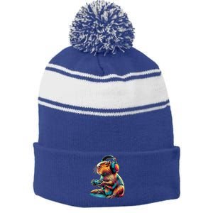 Capybara Funny Video Games Capybara Stripe Pom Pom Beanie