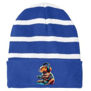 Capybara Funny Video Games Capybara Striped Beanie with Solid Band