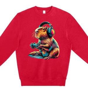 Capybara Funny Video Games Capybara Premium Crewneck Sweatshirt