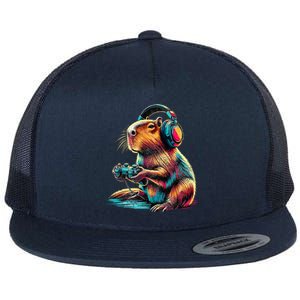 Capybara Funny Video Games Capybara Flat Bill Trucker Hat