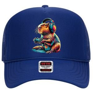 Capybara Funny Video Games Capybara High Crown Mesh Back Trucker Hat