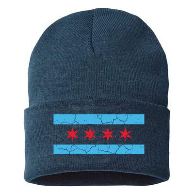 Chicago Flag Vintage Sustainable Knit Beanie