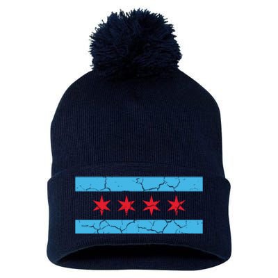 Chicago Flag Vintage Pom Pom 12in Knit Beanie