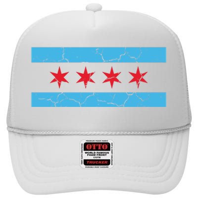 Chicago Flag Vintage High Crown Mesh Back Trucker Hat