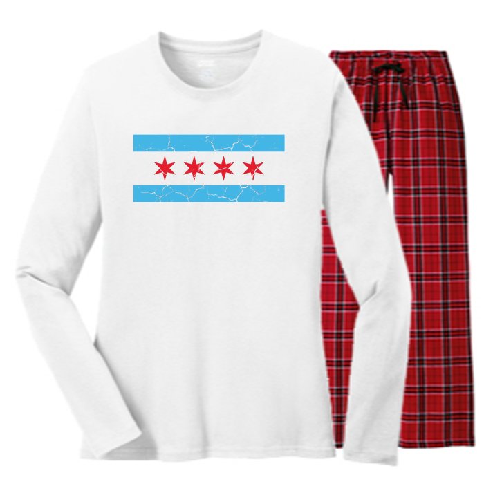 Chicago Flag Vintage Women's Long Sleeve Flannel Pajama Set 