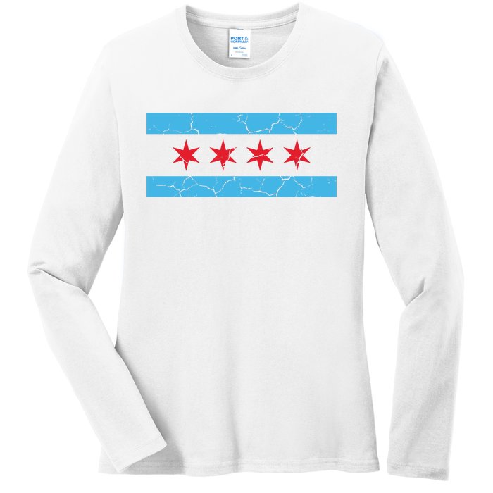 Chicago Flag Vintage Ladies Long Sleeve Shirt