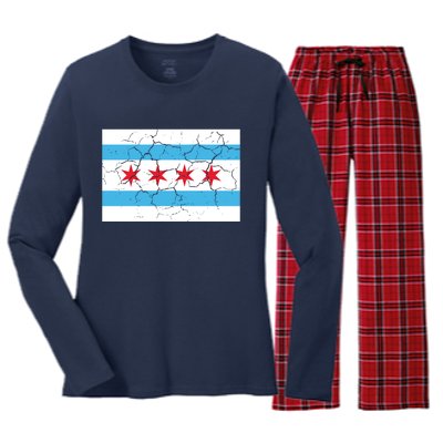 Chicago Flag Vintage Women's Long Sleeve Flannel Pajama Set 