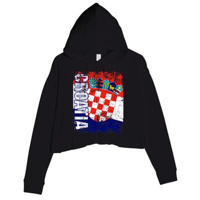 CROATIA Flag Vintage Distressed CROATIA Crop Fleece Hoodie