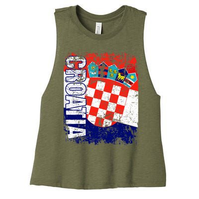 CROATIA Flag Vintage Distressed CROATIA Women's Racerback Cropped Tank