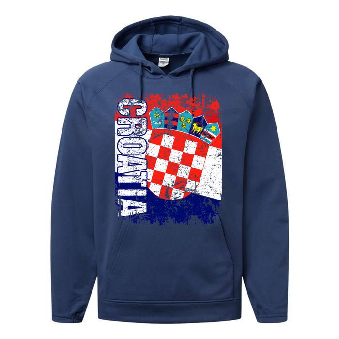 CROATIA Flag Vintage Distressed CROATIA Performance Fleece Hoodie